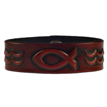 Lederarmband 20mm 'Fishmotiv' mahagony-antik