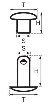 Preview: Doppelkopf-Hohlnieten Ziernieten 2-teilig 9mm "9/10/2" aus Eisen (nickelhaltig), Finish: nickel-glänzend