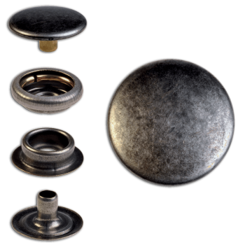 Ringfeder-Druckknöpfe "F3" 14mm aus Messing (nickelfrei), Finish: nickel-antik