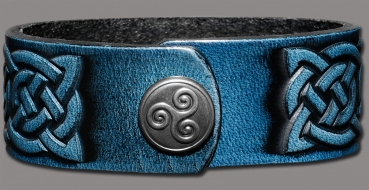 Leather Bracelet 24mm (15/16 inch) Triskel with Snakes (6) blue-antique