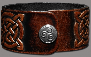 Leather Bracelet 32mm (1 1/4 inch) Knotwork with Dragons Head (8) brown-antique