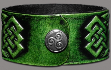 Leather Wristband 32mm (1 1/4 inch) Tree of Life (6) green-antique