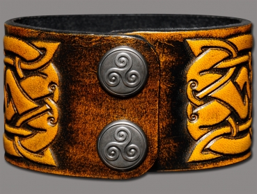 Leather Bracelet 40mm (1 9/16 inch) Celtic Dogs (9) honey-antique