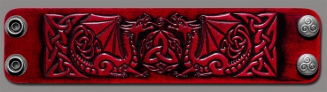 Leather Wristband 48mm (1 7/8 inch) Dragons (12) cherry red-antique