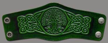 Leather Bracelet 80mm (3 1/8 inch) Tree of Life in Knotwork (6) green-antique