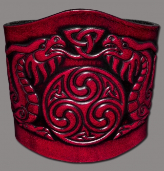 Lederarmband 80mm keltische Drachen (12) kirschrot-antik