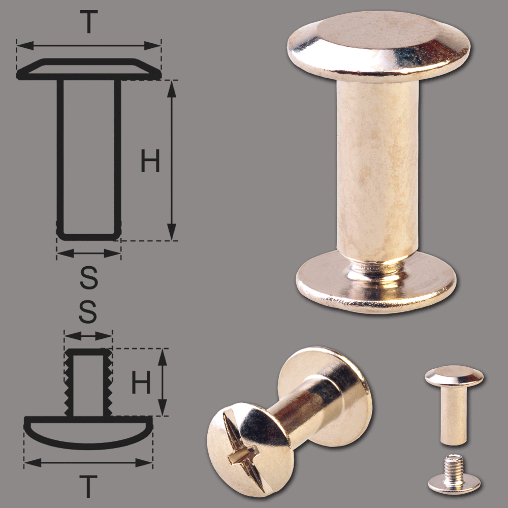 Schraubnieten 10 mm, nickel matt, altmessing, OBERFLÄCHEN / MATERIAL