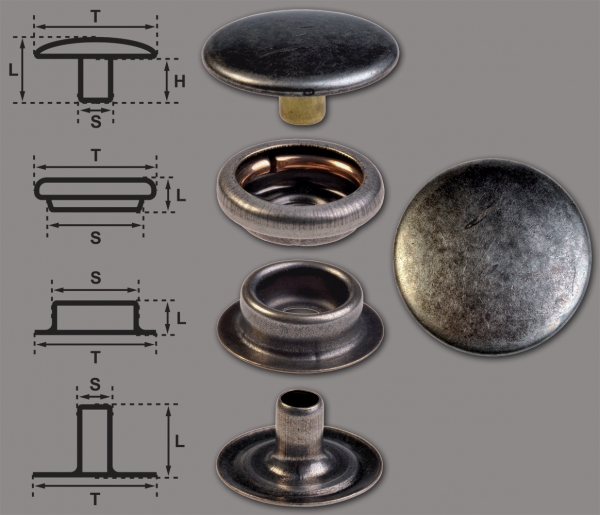 Ringfeder-Druckknöpfe "F3" 17mm aus Messing (nickelfrei), Finish: nickel-antik