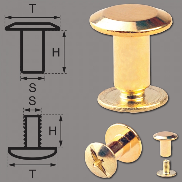 Screw Rivets 7MM brass-glossy (gold colored)