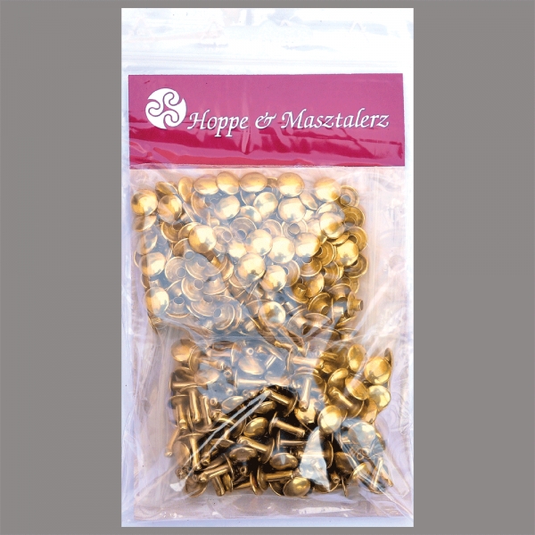 Double Cap Hollow Rivets 2-parts 7mm "7/8/2" Made of Iron (nickel free), Finish: Brass-Glossy (gold-coloured)