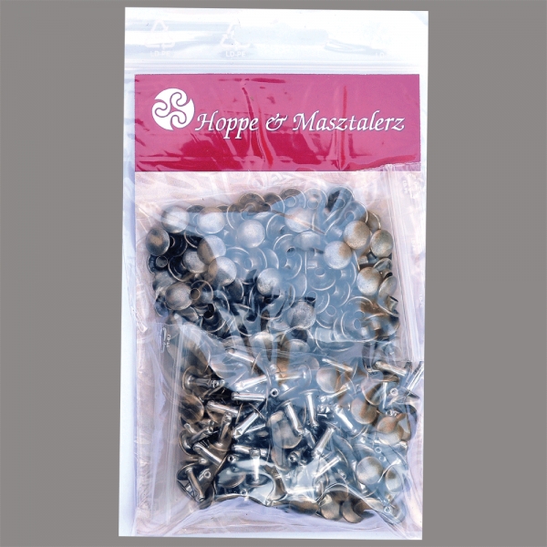 Double Cap Hollow Rivets 2-parts 7mm "7/8/2" Made of Iron (nickel free), Finish: Silver-Antique