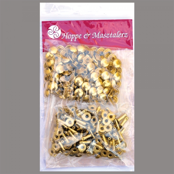 Single Cap Hollow Rivets 2-parts 9mm "9/10" Made of Iron (nickel free), Finish: Brass-Glossy (gold-coloured)