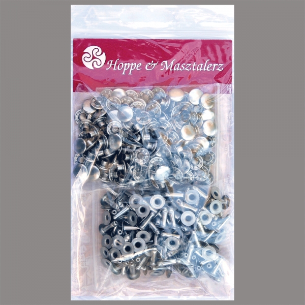 Single Cap Hollow Rivets 2-parts 9mm "9/10" Made of Iron (nickel included), Finish: Nickel-Glossy