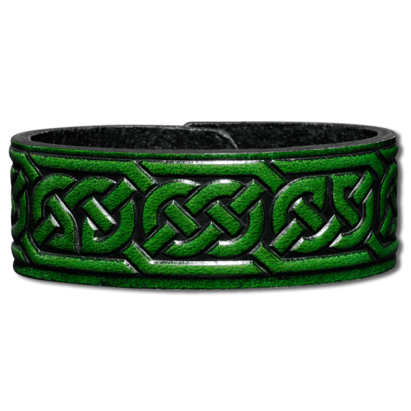 Leather Bracelet 24mm (15/16 inch) Knotwork (1) green-antique