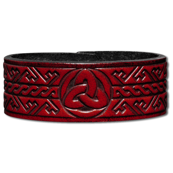 Leather Wristband 24mm (15/16 inch) Trinity with Key Pattern (5) mahogany-antique