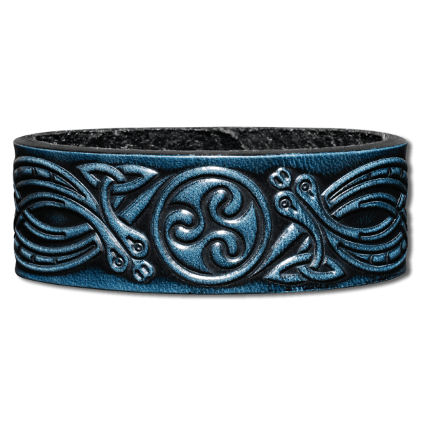 Lederarmband 24mm Triskele mit Schlangen (6) blau-antik