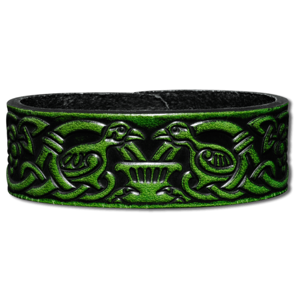 Leather Bracelet 24mm (15/16 inch) Tree of Life (7) green-antique