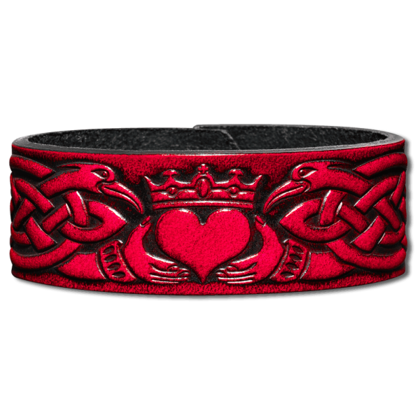 Leather Bracelet 24mm (15/16 inch) Claddagh (8) cherry red-antique