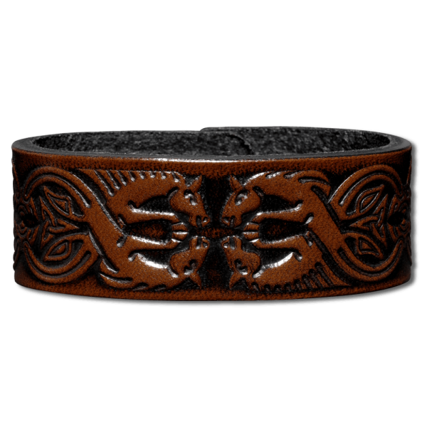 Leather Bracelet 24mm (15/16 inch) Horses (11) brown-antique