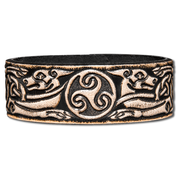 Leather Bracelet 24mm (15/16 inch) Triskel with Dog (13) black-antique