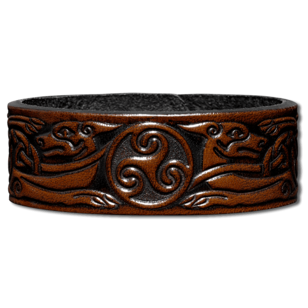Lederarmband 24mm Triskele mit Hund (13) braun-antik
