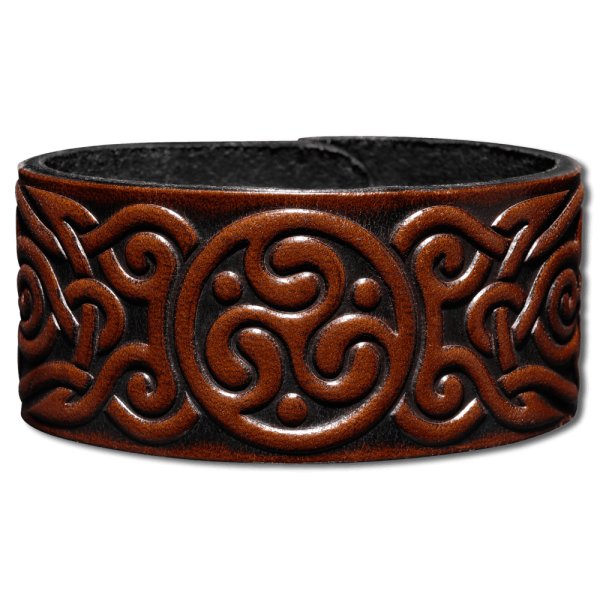 Leather Bracelet 32mm (1 1/4 inch) Triskel (5) brown-antique