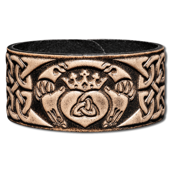 Leather Wristband 32mm (1 1/4 inch) Claddagh (7) black-antique