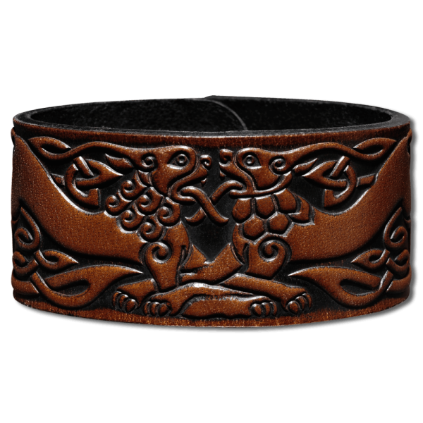 Leather Bracelet 32mm (1 1/4 inch) Lions (10) brown-antique