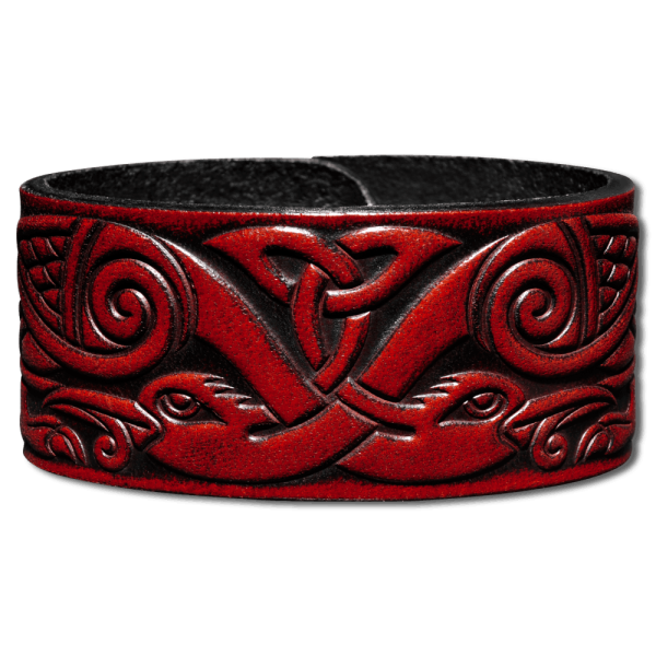 Leather Bracelet 32mm (1 1/4 inch) Trinity with Birds (16) mahogany-antique