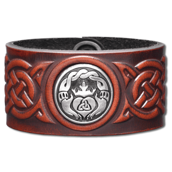 Leather Wristband Claddagh-Knotwork