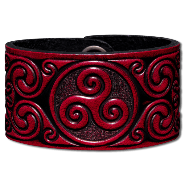 Lederarmband 40mm Triskele (3) kirschrot-antik