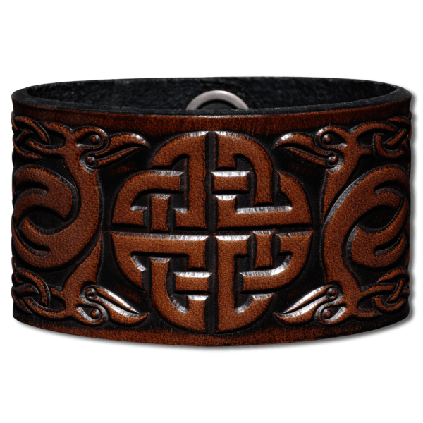 Lederarmband 40mm Knoten mit Vögel (5) braun-antik