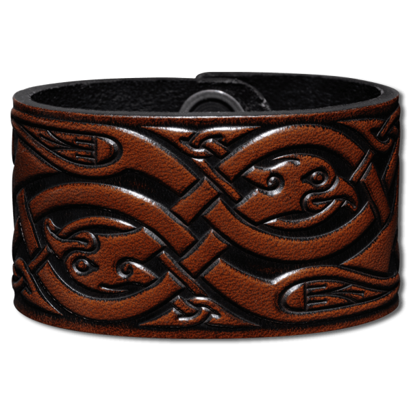 Lederarmband 40mm verwundene Vögel (8) braun-antik