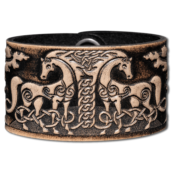Lederarmband 40mm Pferde (11) schwarz-antik