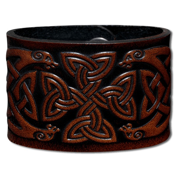 Leather Wristband 48mm (1 7/8 inch) Celtic Cross (6) brown-antique