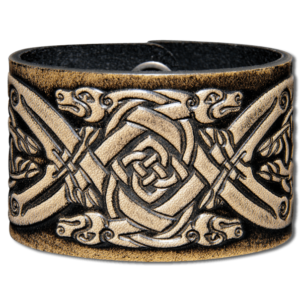 Leather Wristband 48mm (1 7/8 inch) Celtic Dogs (10) black-antique