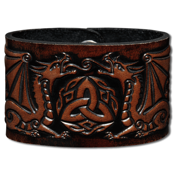 Leather Wristband 48mm (1 7/8 inch) Dragons (12) brown-antique