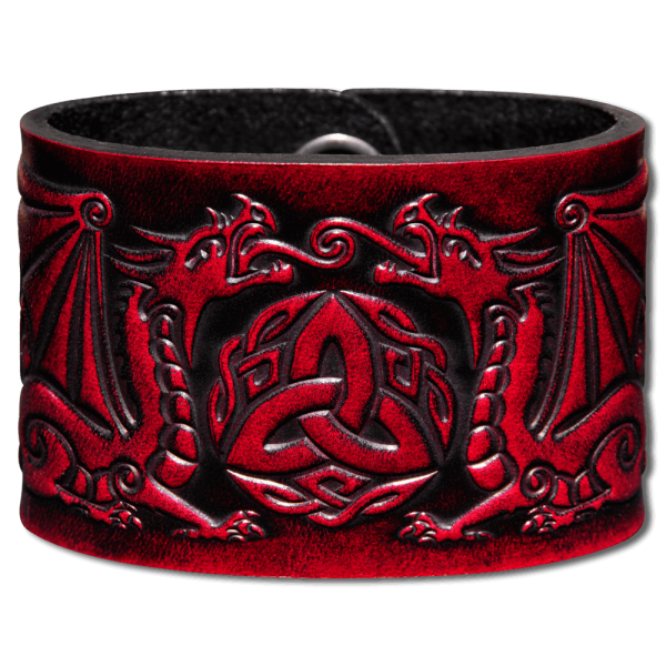 Leather Wristband 48mm (1 7/8 inch) Dragons (12) cherry red-antique