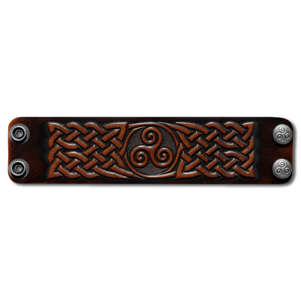 Leather Wristband 48mm (1 7/8 inch) Triskel Knotwork (7) brown-antique