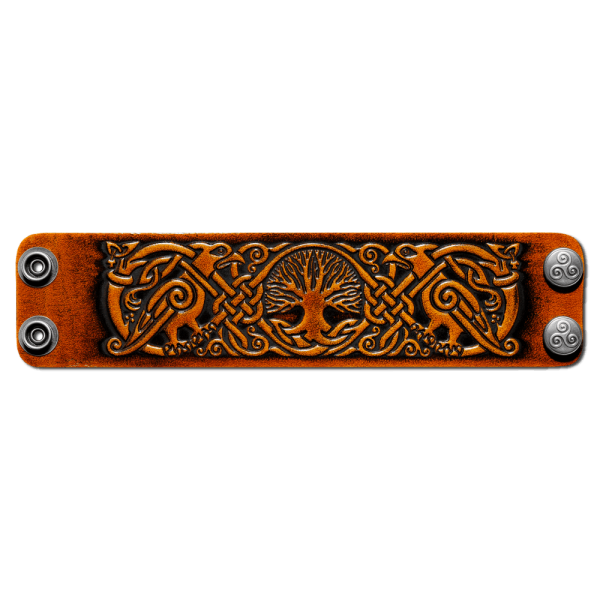 Leather Wristband 48mm (1 7/8 inch) Tree of Life with Birds (8) honey-antique