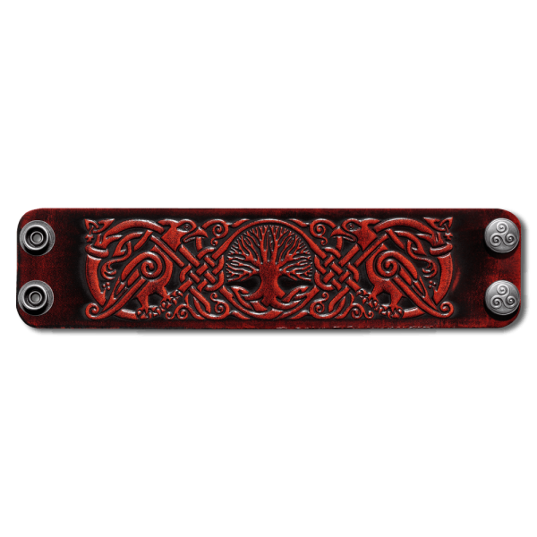 Leather Wristband 48mm (1 7/8 inch) Tree of Life with Birds (8) mahogany-antique