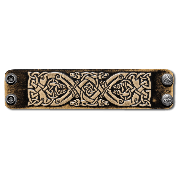 Leather Wristband 48mm (1 7/8 inch) Celtic Dogs (10) black-antique