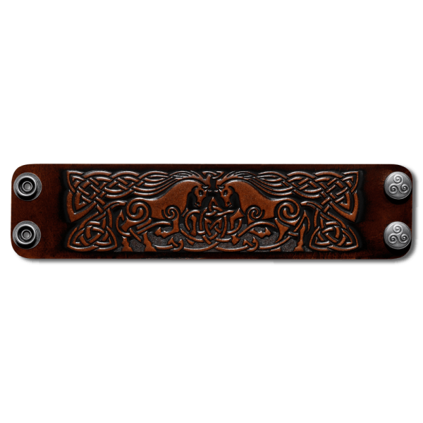 Leather Wristband 48mm (1 7/8 inch) Celtic Horses (11) brown-antique