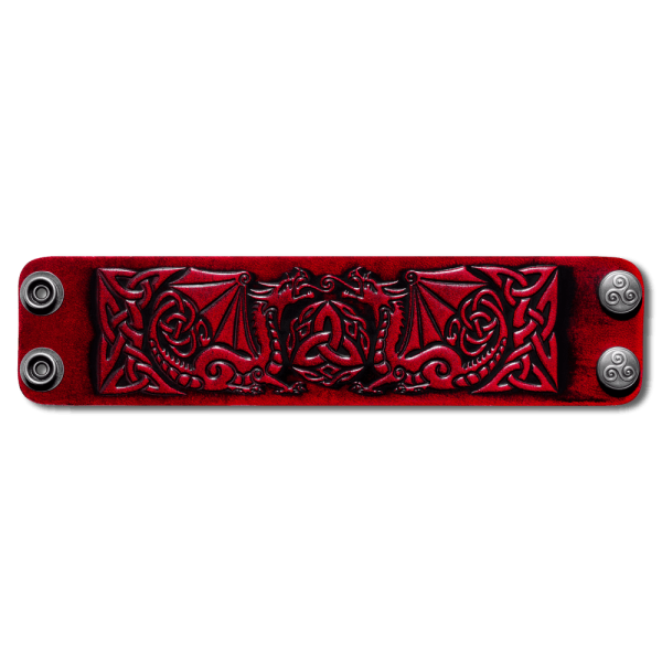 Leather Wristband 48mm (1 7/8 inch) Dragons (12) cherry red-antique
