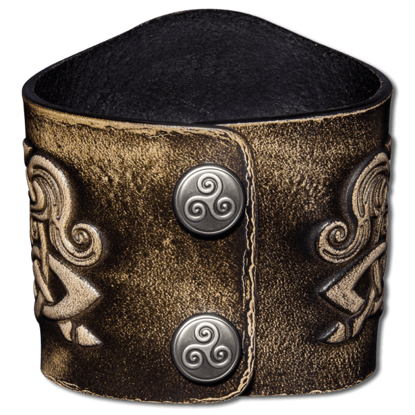 Leather Bracelet 80mm (3 1/8 inch) Spiral with Dogs (2) black-antique