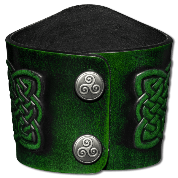 Leather Bracelet 80mm (3 1/8 inch) Tree of Life in Knotwork (6) green-antique