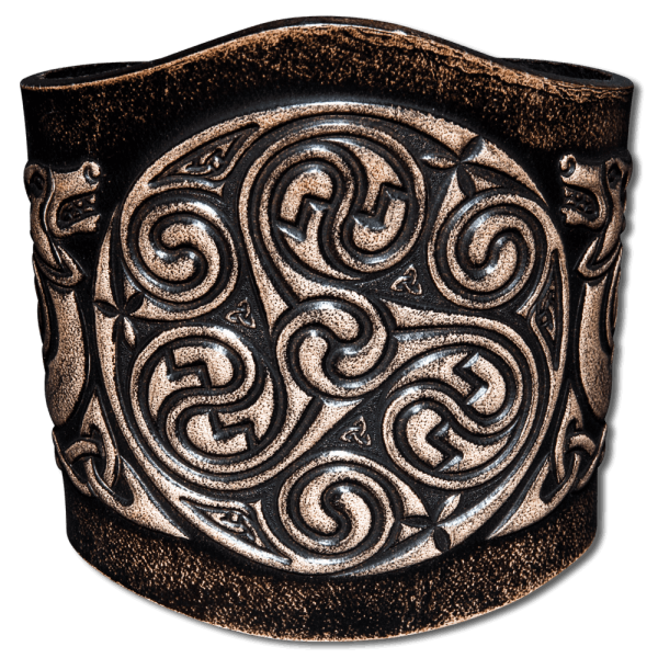 Leather Bracelet 80mm (3 1/8 inch) Spiral with Dogs (2) black-antique