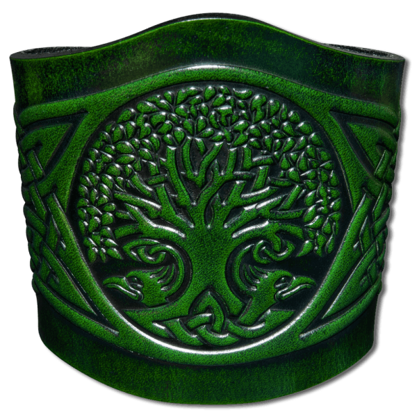 Leather Bracelet 80mm (3 1/8 inch) Tree of Life in Knotwork (6) green-antique