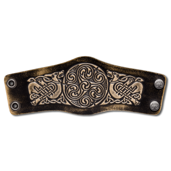 Leather Bracelet 80mm (3 1/8 inch) Spiral with Dogs (2) black-antique