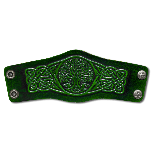 Leather Bracelet 80mm (3 1/8 inch) Tree of Life in Knotwork (6) green-antique